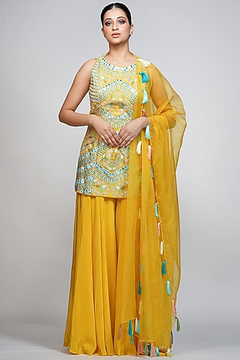 Burnt Orange Modal Satin Wedding Sharara Set by Shruti S at Pernia's Pop Up Shop
