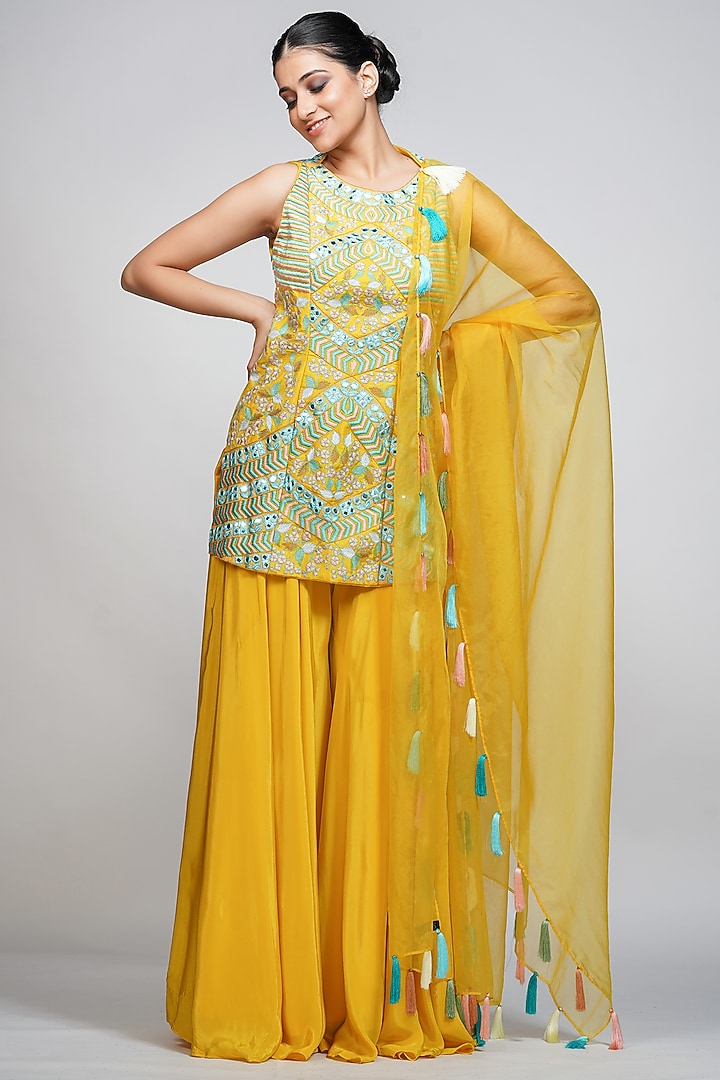 Burnt Orange Modal Satin Wedding Sharara Set by Shruti S at Pernia's Pop Up Shop
