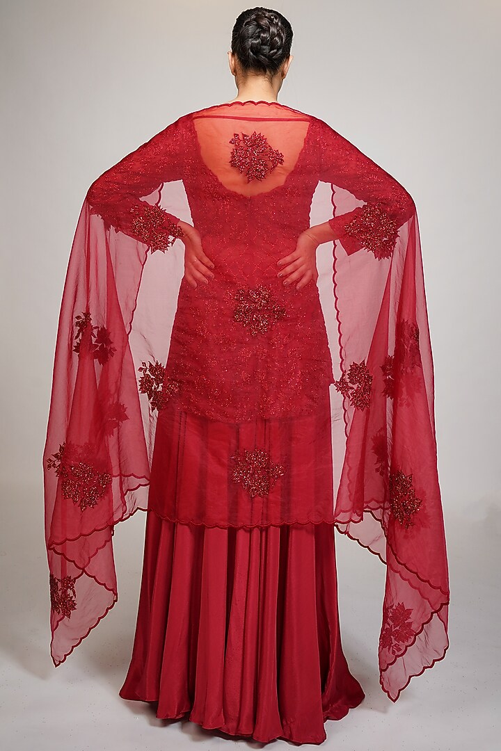 Red Crepe Wedding Sharara Set by Shruti S at Pernia's Pop Up Shop