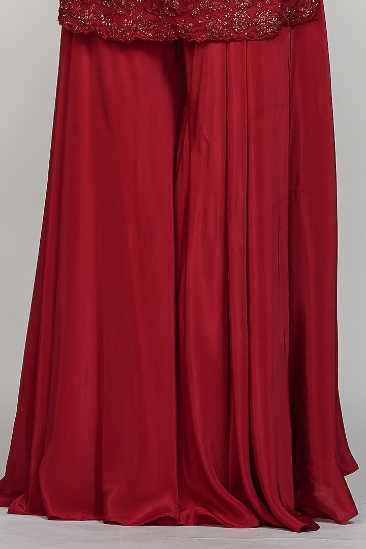 Red Crepe Wedding Sharara Set by Shruti S at Pernia's Pop Up Shop