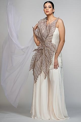Off-White Crepe Sharara Set by Shruti S