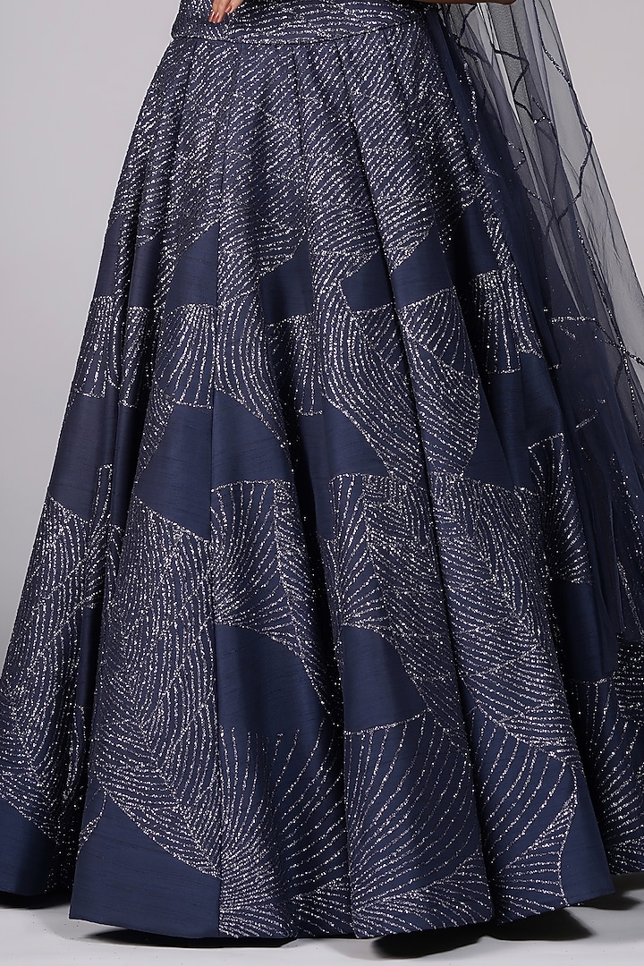 Greyish-Blue Raw Silk Embroidered Wedding Lehenga Set by Shruti S at Pernia's Pop Up Shop