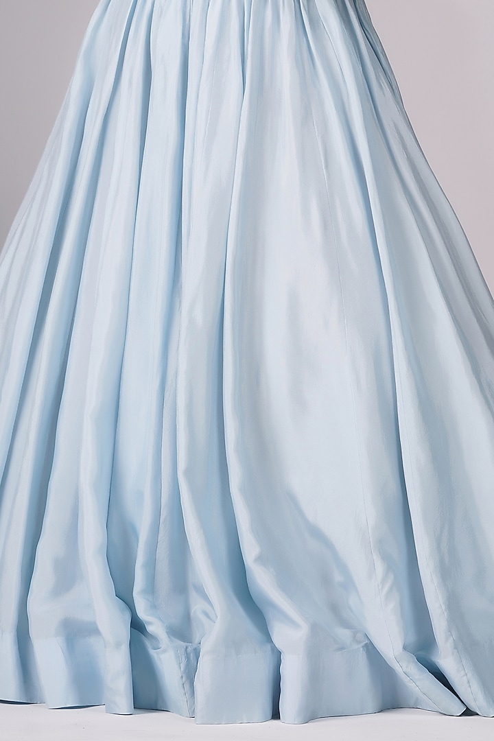 Powder Blue Silk Embroidered Jacket Wedding Lehenga Set by Shruti S at Pernia's Pop Up Shop