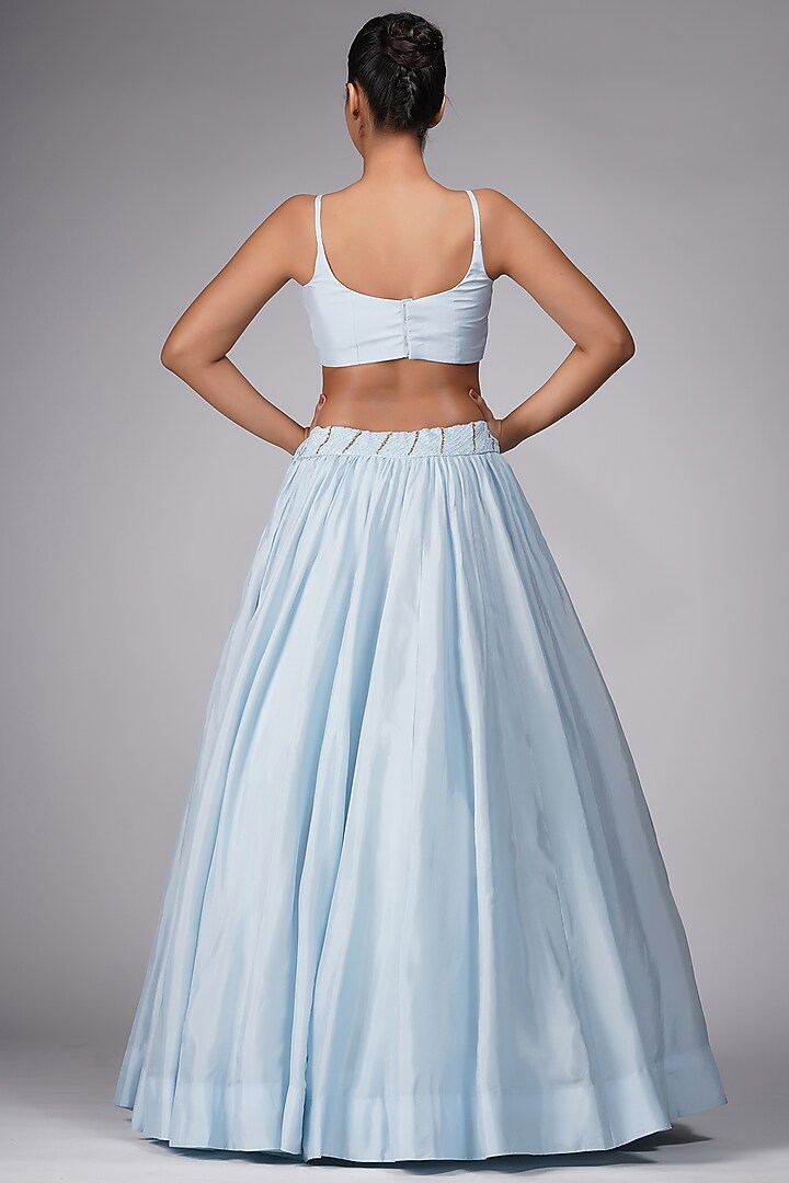 Powder Blue Silk Embroidered Jacket Wedding Lehenga Set by Shruti S at Pernia's Pop Up Shop