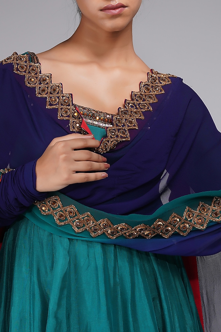 Teal Green Silk Embroidered Wedding Anarkali Set by Shruti S at Pernia's Pop Up Shop