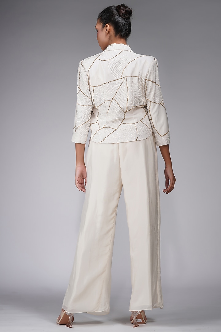 Off-White Silk Embroidered Co-Ord Set by Shruti S at Pernia's Pop Up Shop