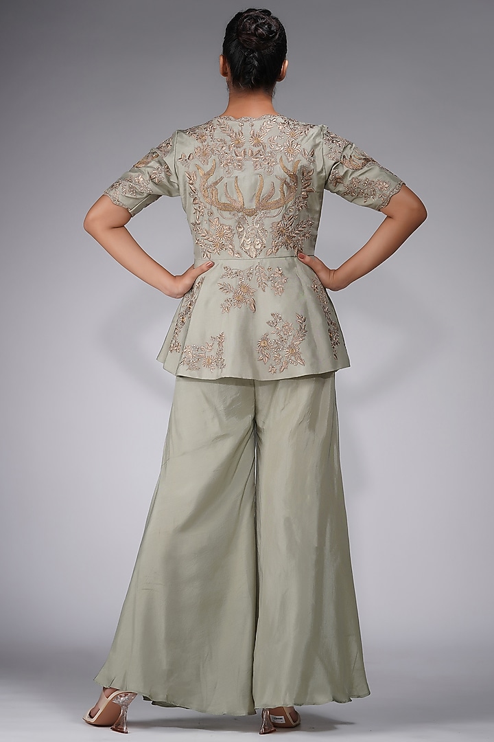 Sage Green Silk Wedding Sharara Set by Shruti S at Pernia's Pop Up Shop