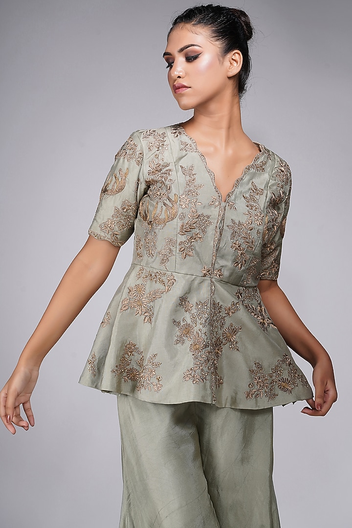 Sage Green Silk Wedding Sharara Set by Shruti S at Pernia's Pop Up Shop
