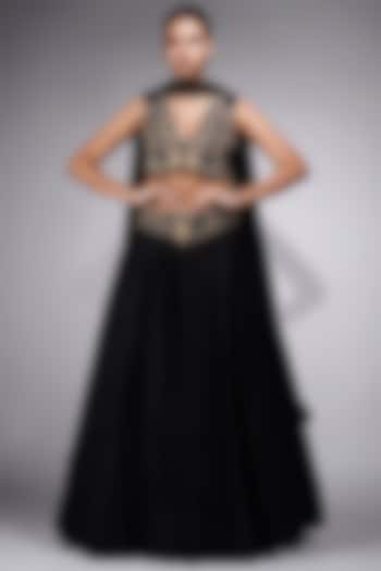 Black Silk Embroidered Wedding Lehenga Set by Shruti S at Pernia's Pop Up Shop
