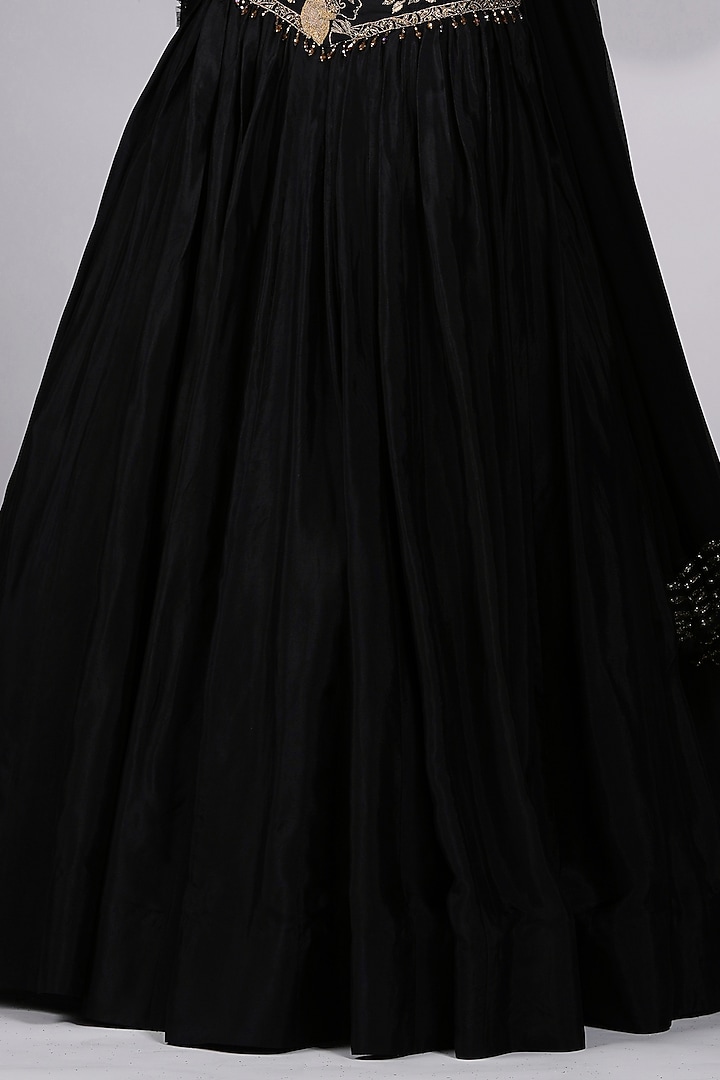 Black Silk Embroidered Wedding Lehenga Set by Shruti S at Pernia's Pop Up Shop