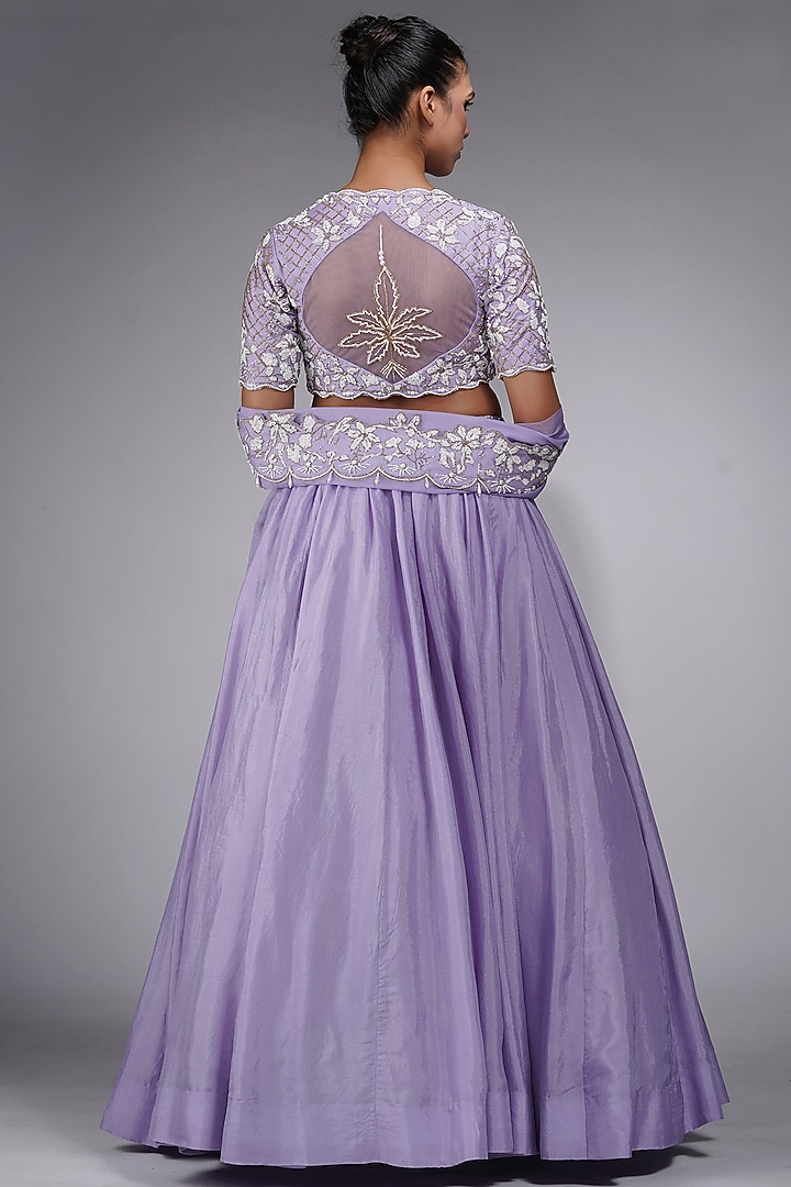 Lavender Silk Embroidered Wedding Lehenga Set by Shruti S at Pernia's Pop Up Shop