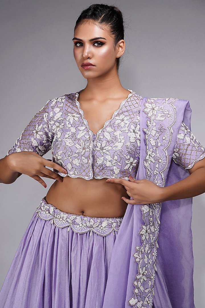 Lavender Silk Embroidered Wedding Lehenga Set by Shruti S at Pernia's Pop Up Shop