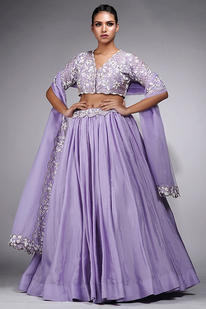 Lavender Silk Embroidered Wedding Lehenga Set by Shruti S at Pernia's Pop Up Shop
