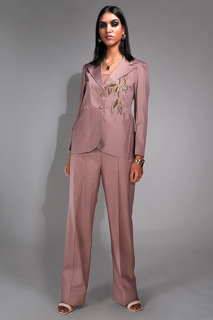 Nude Pink Pure Cotton Hand Embroidered Jacket Set by Shruti S at Pernia's Pop Up Shop