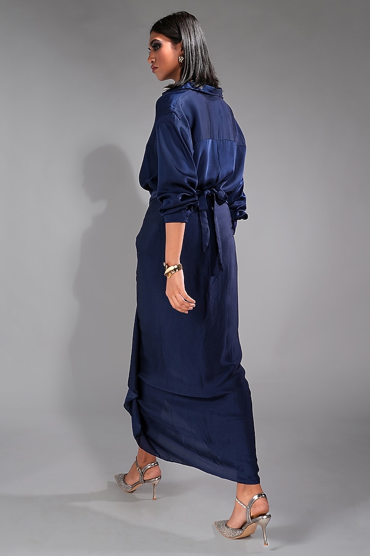 Navy Blue Modal Satin Skirt Set by Shruti S at Pernia's Pop Up Shop