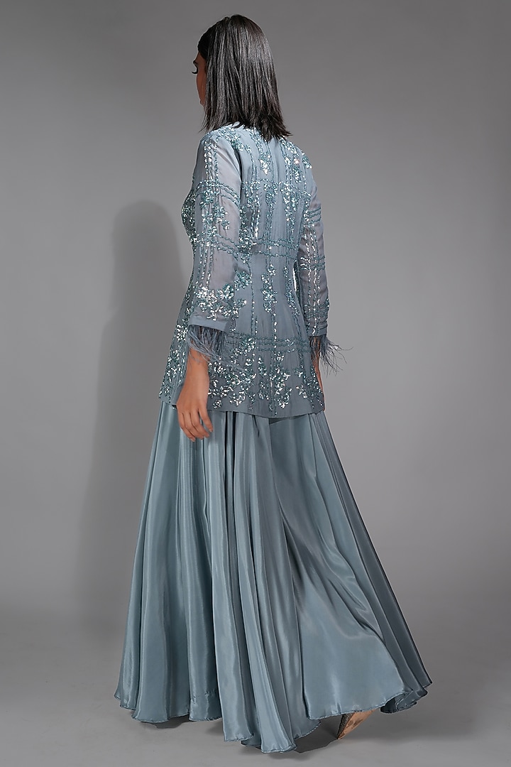 Bluish Grey Crepe Wedding Sharara Set by Shruti S at Pernia's Pop Up Shop