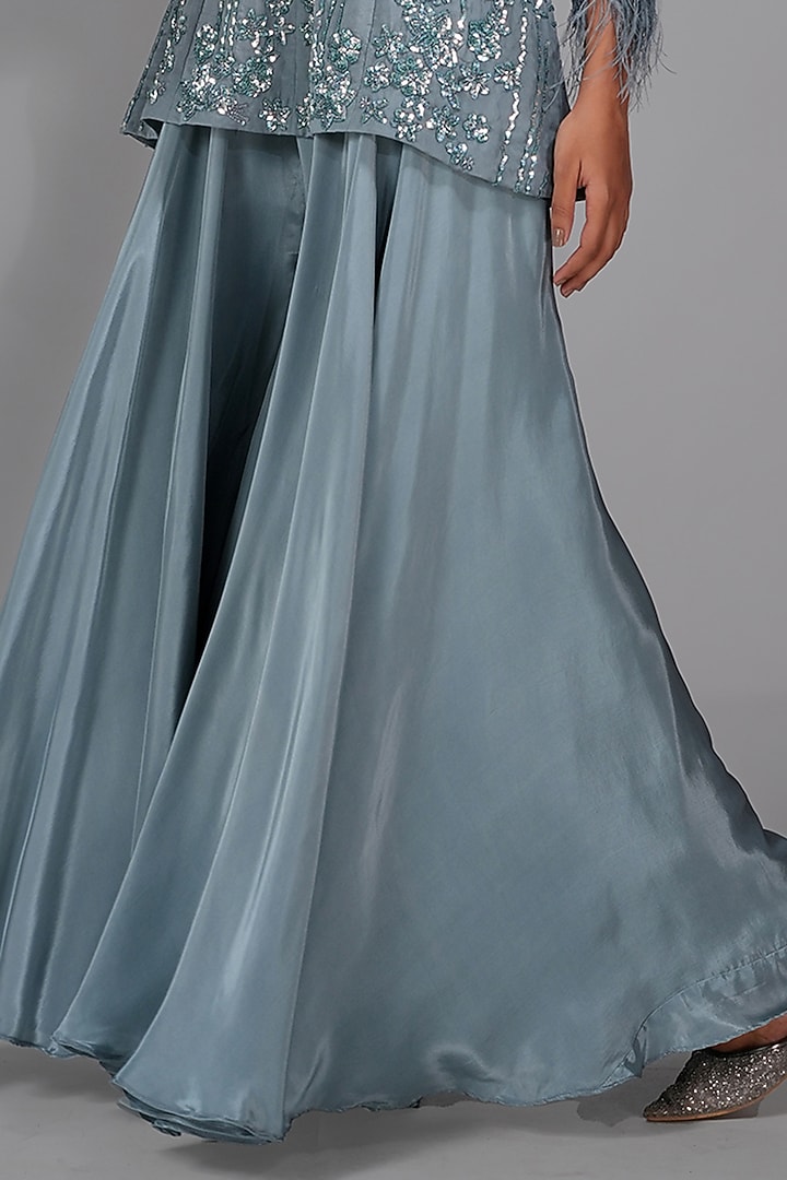 Bluish Grey Crepe Wedding Sharara Set by Shruti S at Pernia's Pop Up Shop
