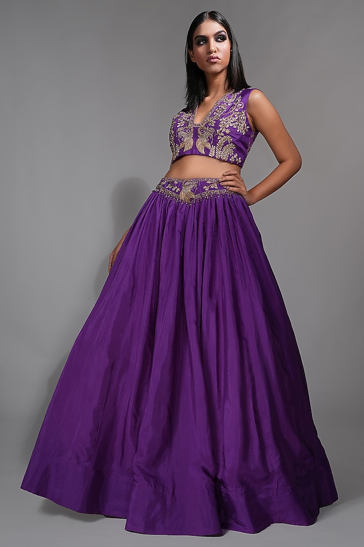 Purple Silk Wedding Lehenga Set by Shruti S at Pernia's Pop Up Shop
