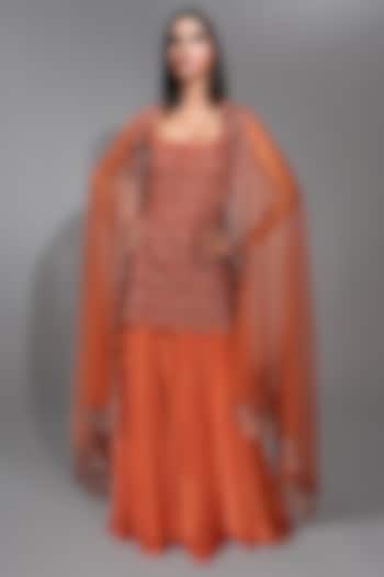 Orange Crepe Sharara Set by Shruti S at Pernia's Pop Up Shop