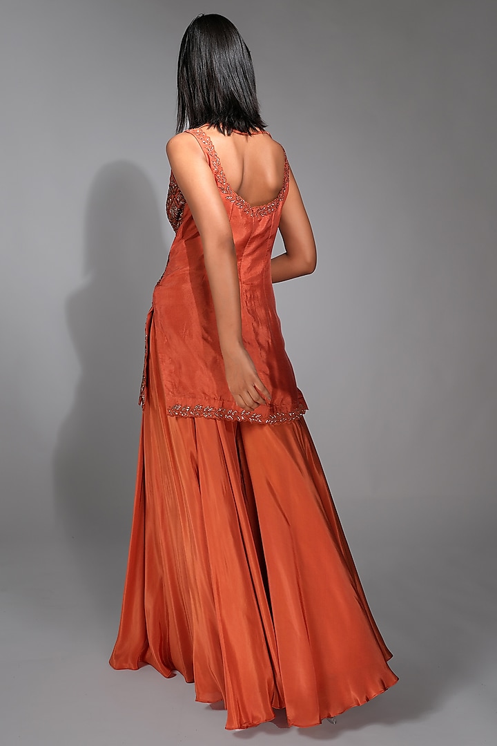 Orange Crepe Wedding Sharara Set by Shruti S at Pernia's Pop Up Shop