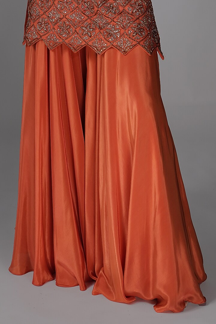 Orange Crepe Wedding Sharara Set by Shruti S at Pernia's Pop Up Shop