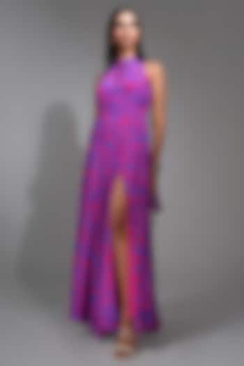 Purple Crepe & Organza Printed Maxi Dress by Shruti S at Pernia's Pop Up Shop