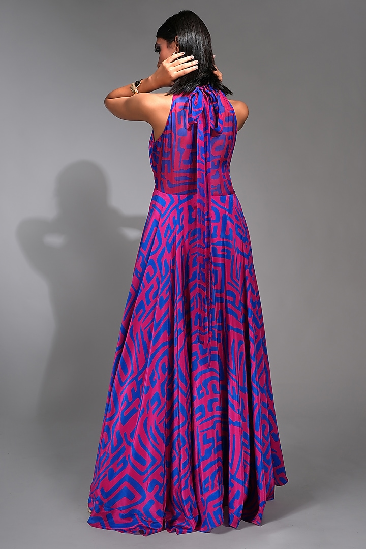 Purple Crepe & Organza Printed Maxi Cocktail Dress by Shruti S at Pernia's Pop Up Shop