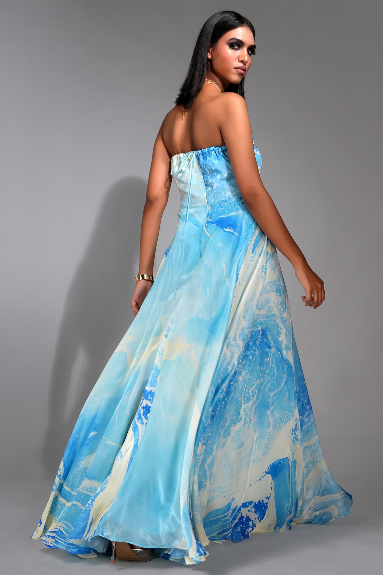 princess polly baby blue dress Kiki Lace Back Crepe Maxi Dress Blue main image 0