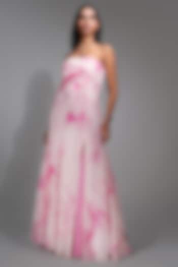 Pink Pure Vegan Crepe Marble Printed Maxi Dress by Shruti S at Pernia's Pop Up Shop