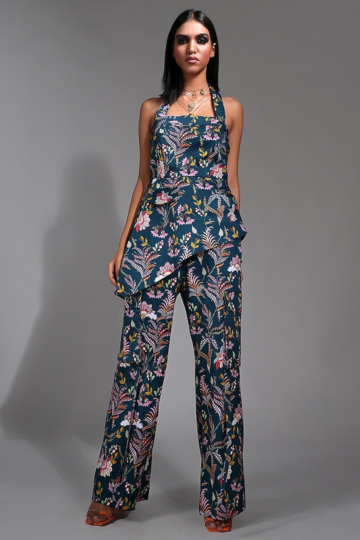 Navy Blue Cotton Printed Co-Ord Set by Shruti S at Pernia's Pop Up Shop