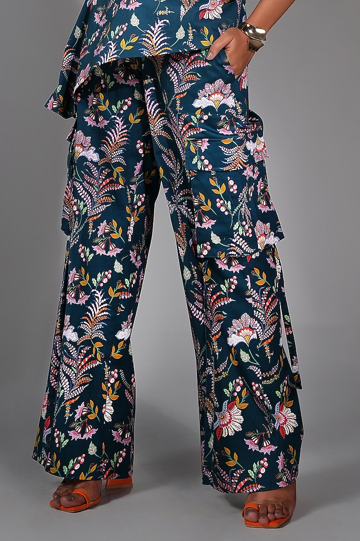Navy Blue Cotton Printed Co-Ord Set by Shruti S at Pernia's Pop Up Shop
