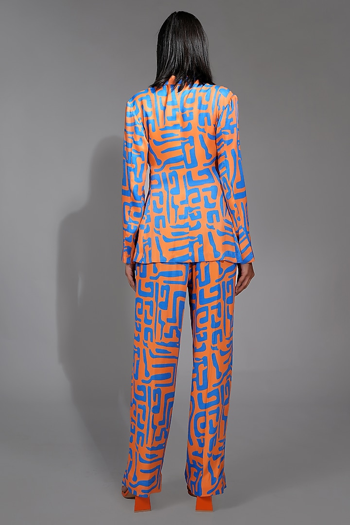 Tangerine Orange Satin Printed Jacket Set by Shruti S at Pernia's Pop Up Shop