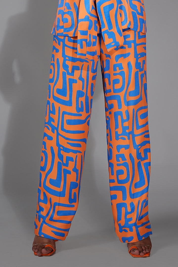 Tangerine Orange Satin Printed Jacket Set by Shruti S at Pernia's Pop Up Shop