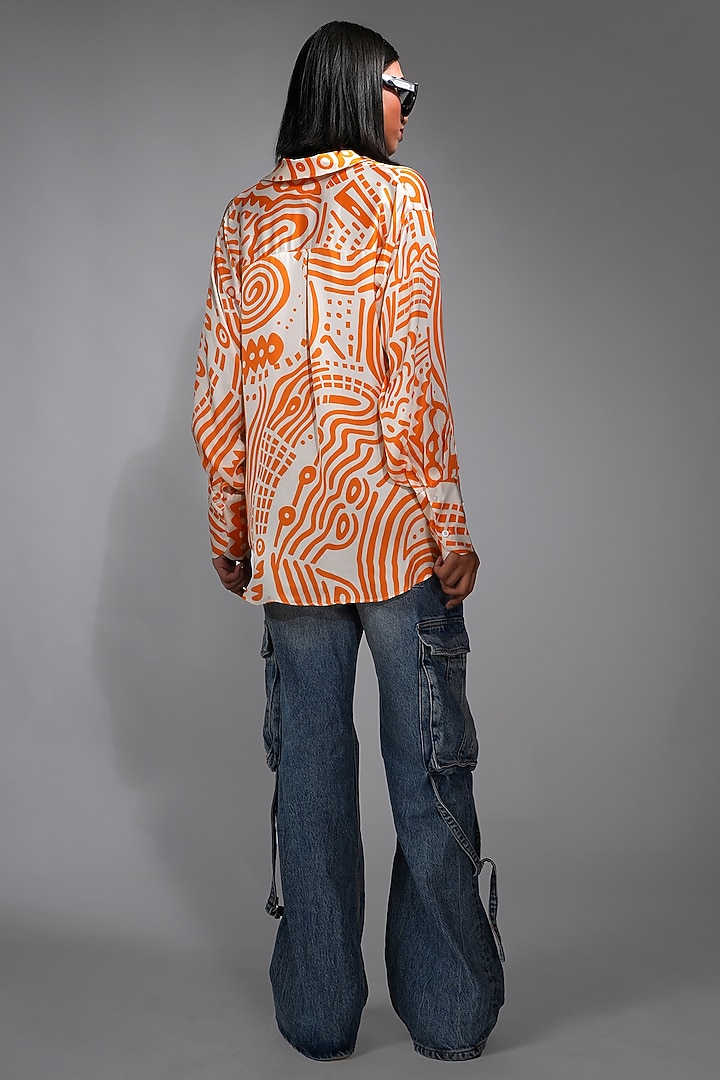 Tangerine Orange Modal Satin Abstract Digital Printed Shirt by Shruti S at Pernia's Pop Up Shop