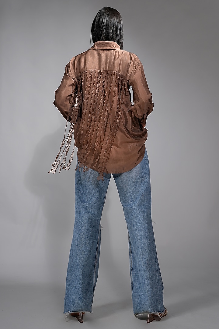 Peanut Brown Silk Thread Work Shirt by Shruti S at Pernia's Pop Up Shop