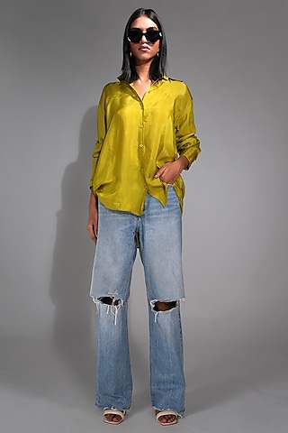 Sheen Green Silk Thread Work Shirt by Shruti S