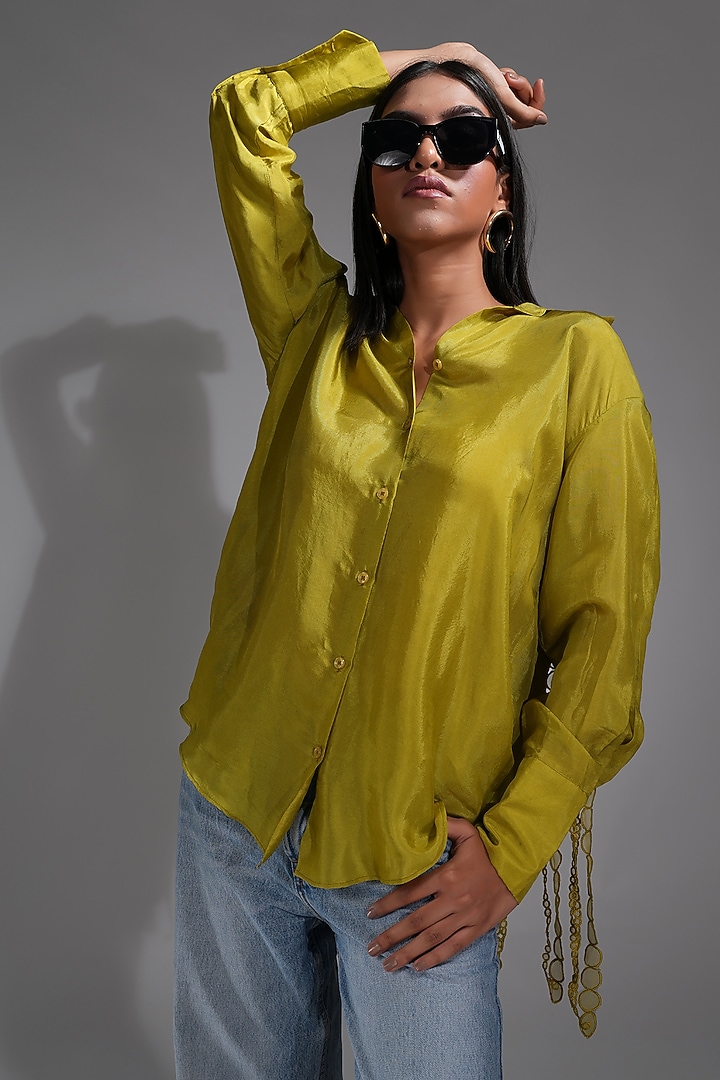 Sheen Green Silk Thread Work Shirt by Shruti S at Pernia's Pop Up Shop