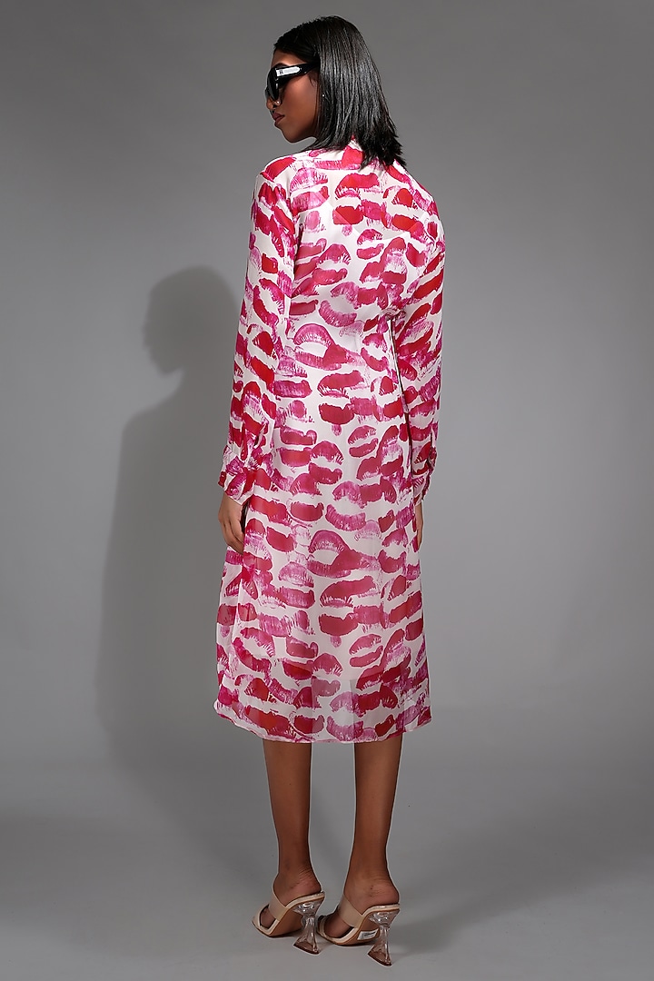 Pink Georgette Abstract Digital Printed Vacation Shirt Dress by Shruti S at Pernia's Pop Up Shop