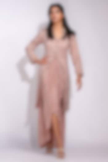Rose Gold Silk Hand Embroidered Pathani Jacket Set by Shruti S at Pernia's Pop Up Shop