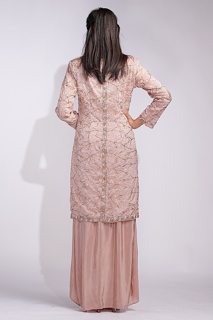 Rose Gold Silk Hand Embroidered Pathani Jacket Set by Shruti S at Pernia's Pop Up Shop