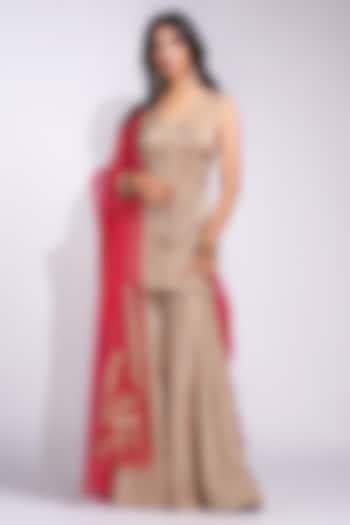 Gold Organza Wedding Sharara Set by Shruti S at Pernia's Pop Up Shop