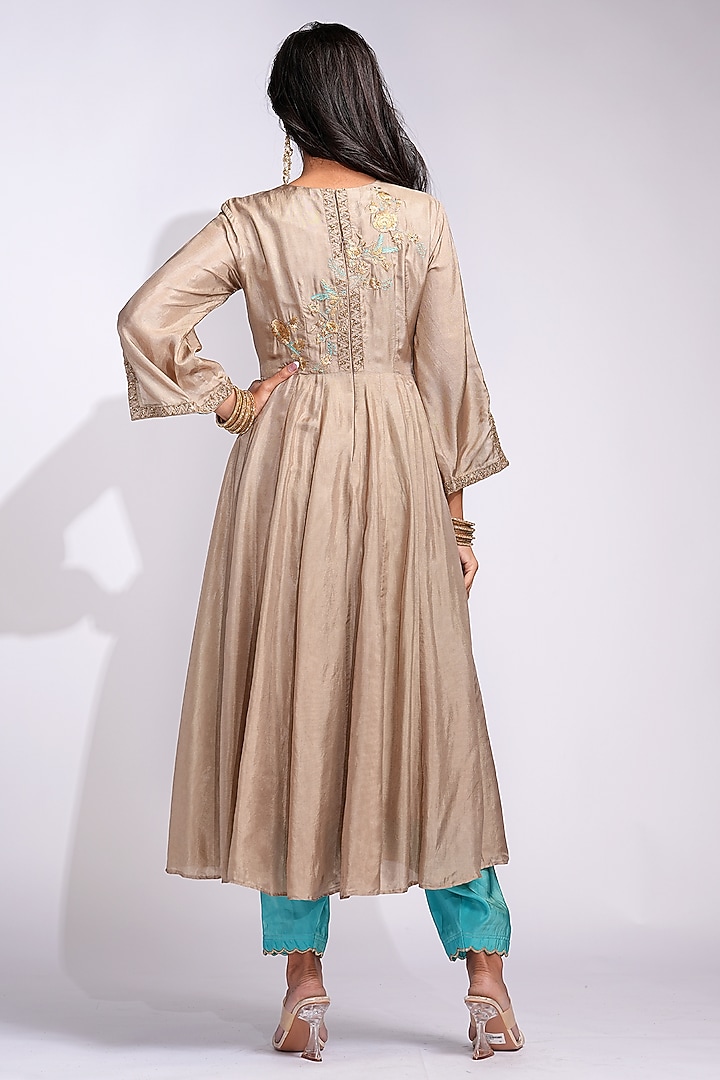 Gold Silk Hand Embroidered Wedding Anarkali Set by Shruti S at Pernia's Pop Up Shop
