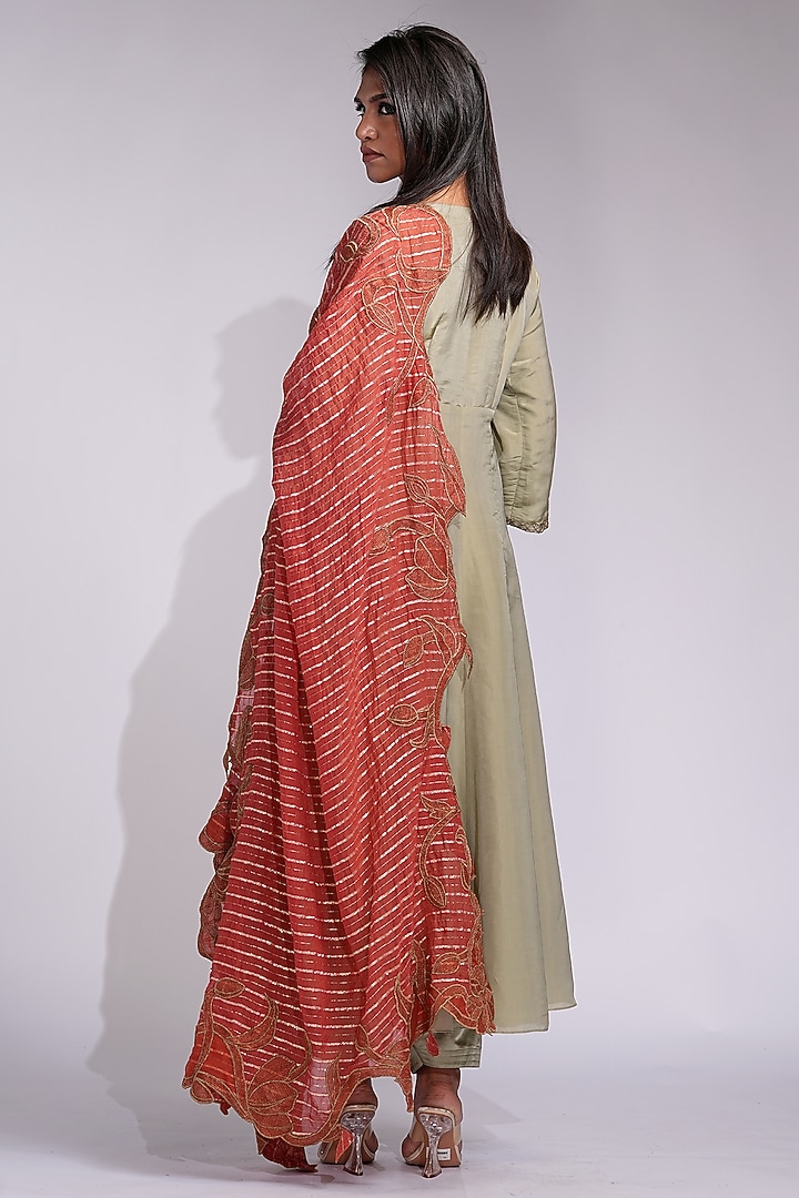 Sage Green Silk Zari Embroidered Wedding Anarkali Set by Shruti S at Pernia's Pop Up Shop