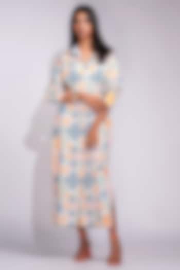 Beige Natural Cotton Printed Shirt Vacation Dress by Shruti S at Pernia's Pop Up Shop