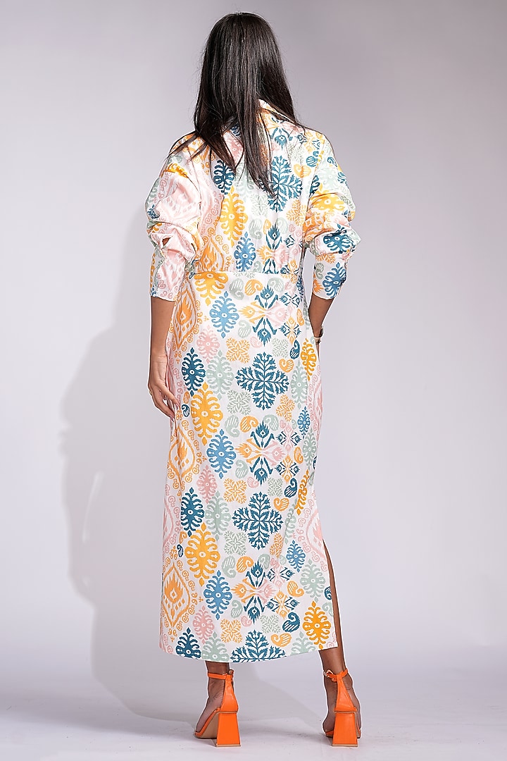 Beige Natural Cotton Printed Shirt Vacation Dress by Shruti S at Pernia's Pop Up Shop