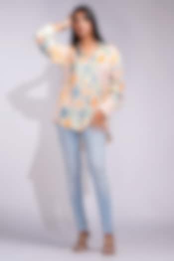 Beige Modal Satin Digital Printed Shirt by Shruti S at Pernia's Pop Up Shop