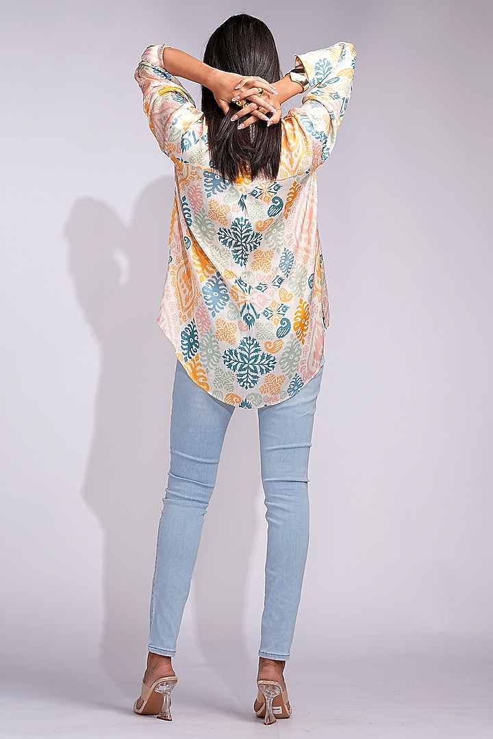 Beige Modal Satin Digital Printed Shirt by Shruti S at Pernia's Pop Up Shop