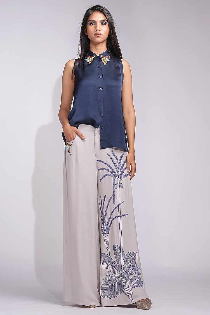 Grey Natural Cotton & Modal Satin Pant Set by Shruti S at Pernia's Pop Up Shop