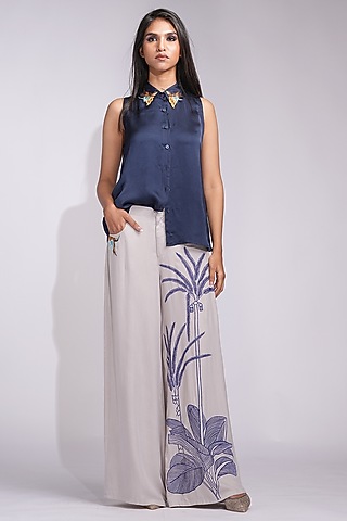 Grey Natural Cotton & Modal Satin Pant Set by Shruti S