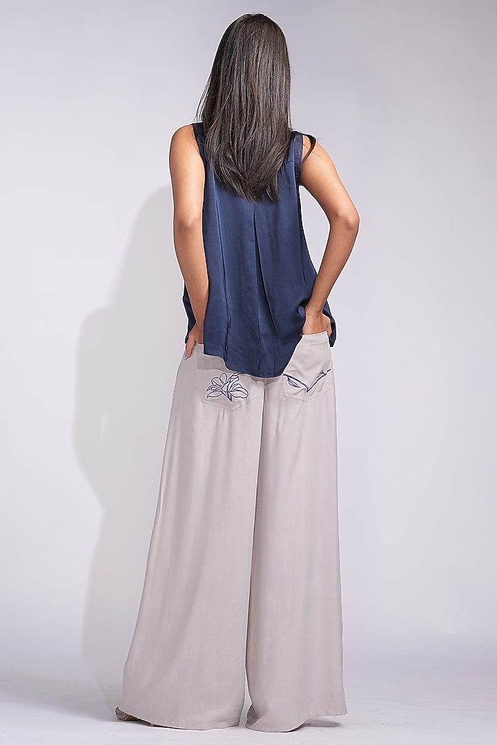 Grey Natural Cotton & Modal Satin Pant Set by Shruti S at Pernia's Pop Up Shop